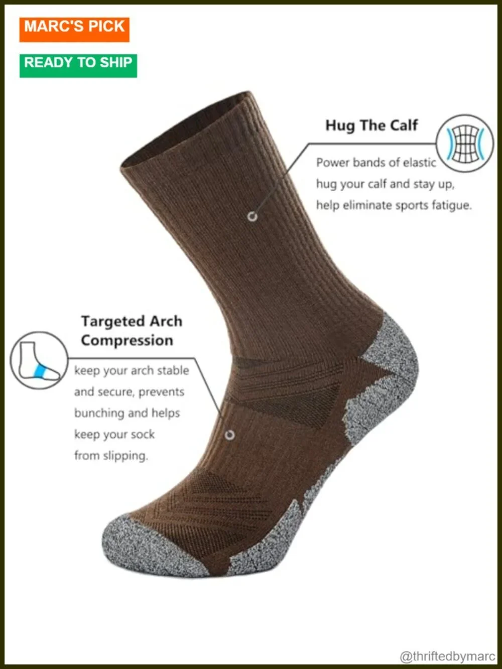 Crew Hiking Socks, Cushion, Moisture Wicking, Arch Compression, Performance Fit